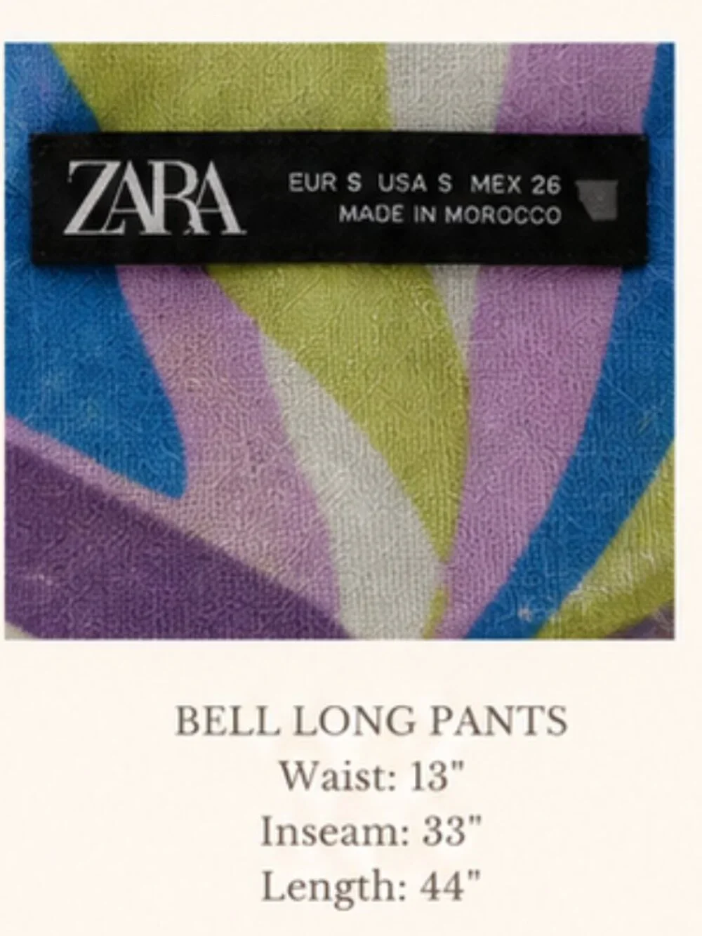 Zara NWT Linen Blend Retro Bell Bottom Pants Abstract Print Size S